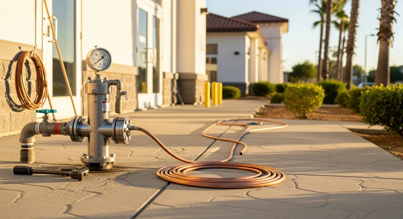 Commercial plumber installing backflow prevention device