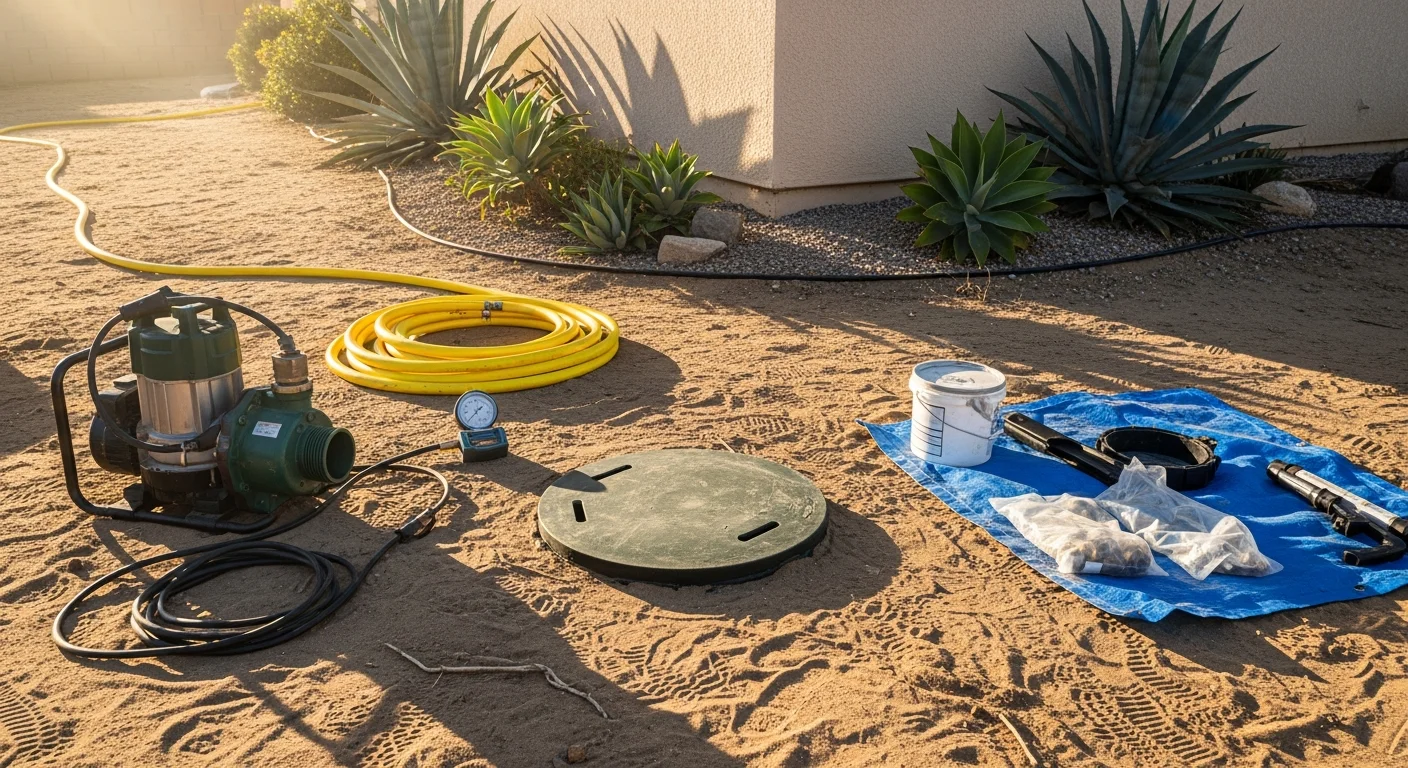 Septic tank repair technician inspecting underground system
