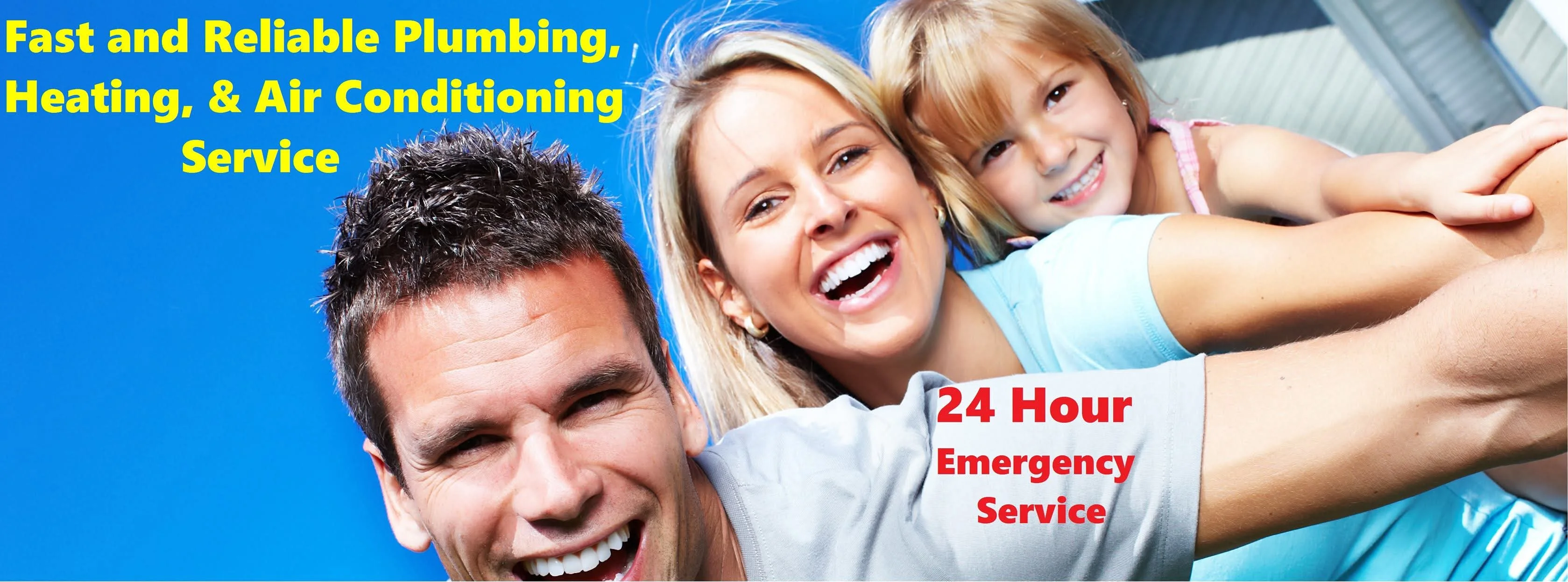 Service technician with happy family, representing 24-hour emergency plumbing and HVAC service