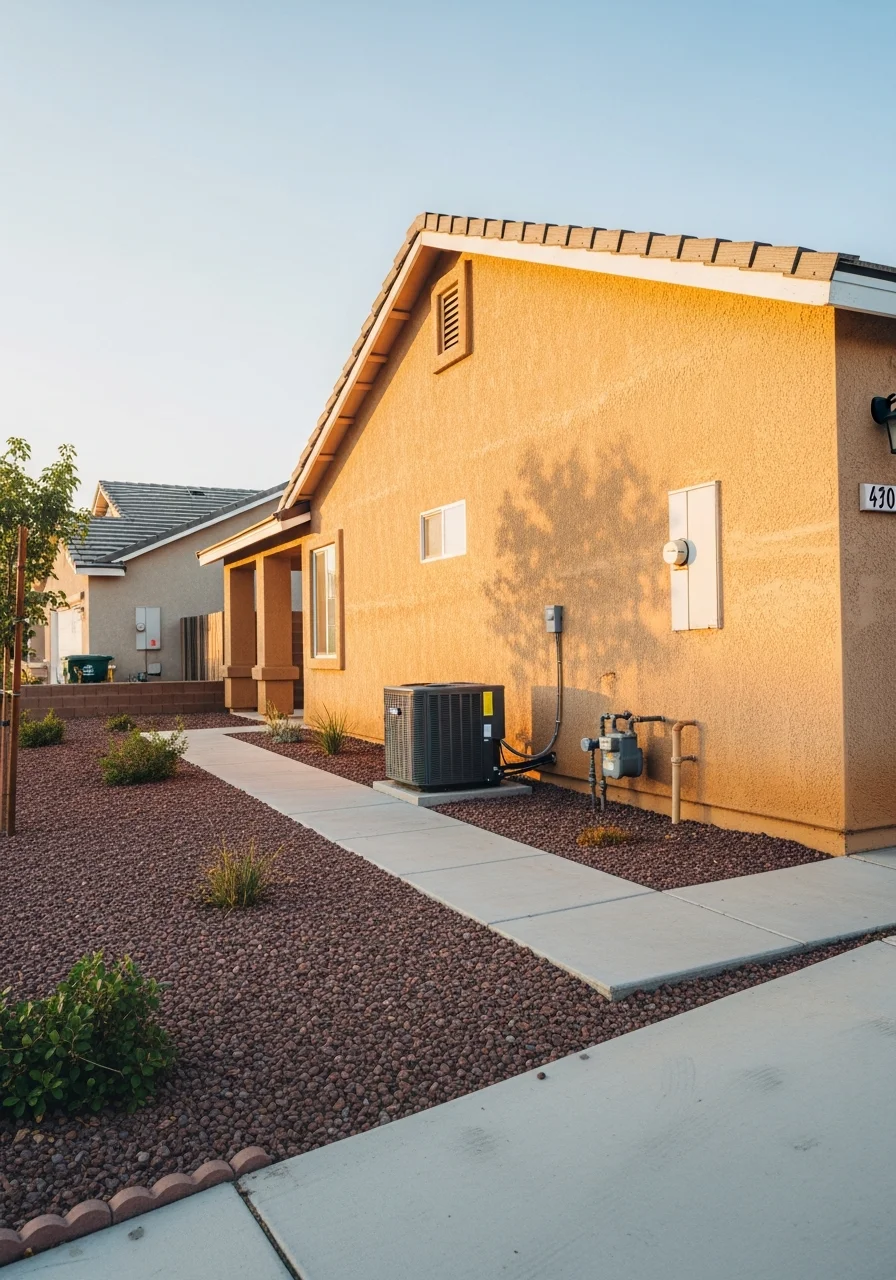 Inland Empire home exterior with clear skies and surrounding neighborhood context.